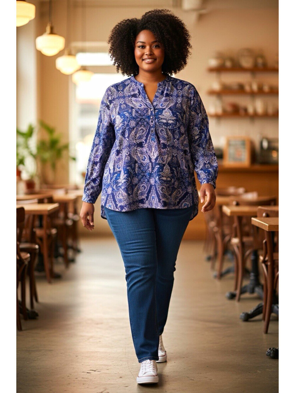 Lane Bryant Blue & Purple Paisley V-Neck Button Front Blouse Sz. 18 Plus - Picture 1 of 7
